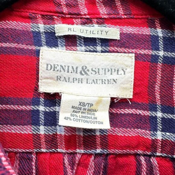 Denim Supply Ralph Lauren Plaid Shirt Red Blue Womens XS Linen Old Money Preppy - Picture 4 of 10